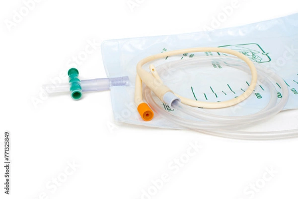 Obraz Urinary catheter isolated on white background.Urine bag for disability or patient in hospital.