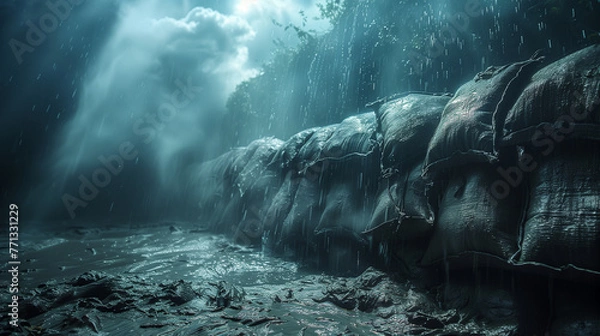 Obraz Sandbag wall after a storm