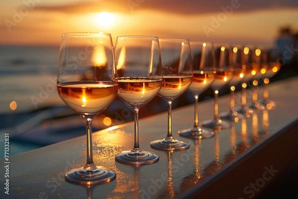 Obraz a photo of a row of glasses of chardonnay that disappears over the horizon