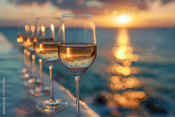Obraz a photo of a row of glasses of chardonnay that disappears over the horizon