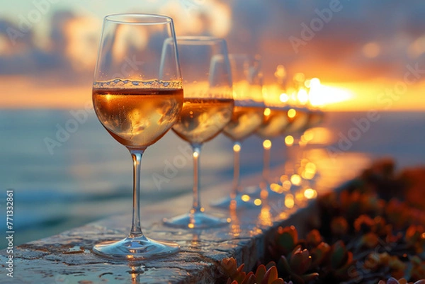Obraz a photo of a row of glasses of chardonnay that disappears over the horizon