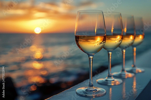 Obraz a photo of a row of glasses of chardonnay that disappears over the horizon