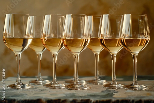 Obraz a photo of a row of glasses of chardonnay that disappears over the horizon