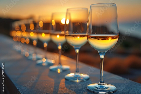 Obraz a photo of a row of glasses of chardonnay that disappears over the horizon