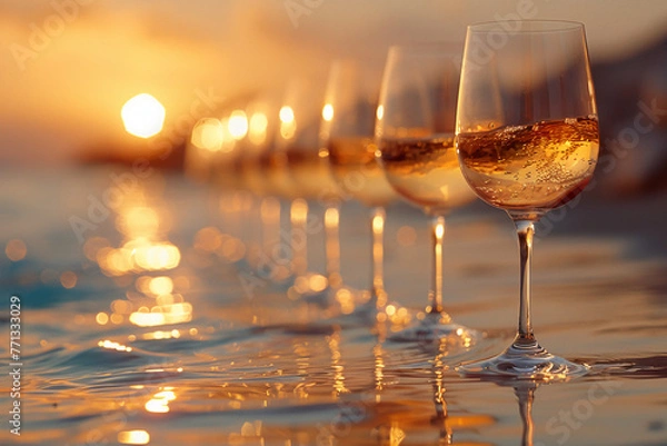 Obraz a photo of a row of glasses of chardonnay that disappears over the horizon