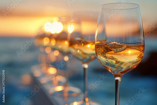 Obraz a photo of a row of glasses of chardonnay that disappears over the horizon