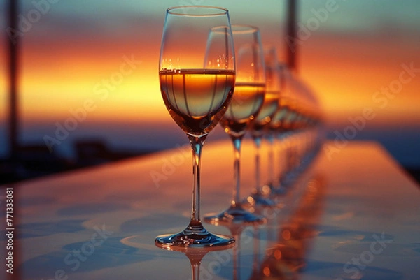 Obraz a photo of a row of glasses of chardonnay that disappears over the horizon
