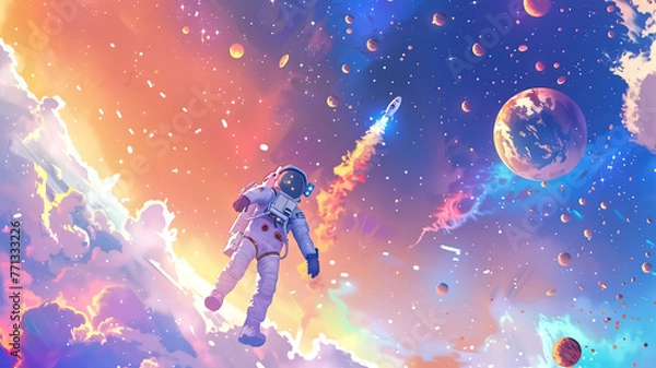 Fototapeta Astronauts and the pastel color space for exploration.