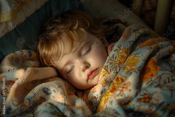 Obraz Little child dozing in her cot.