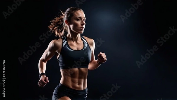 Fototapeta attractive athlete running over black background