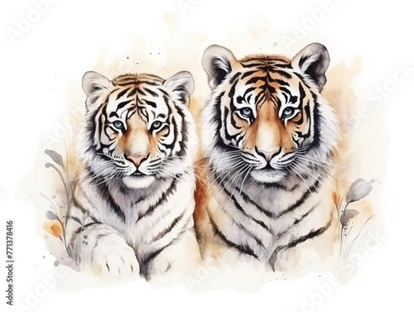 Fototapeta Two tigers are sitting next to each other