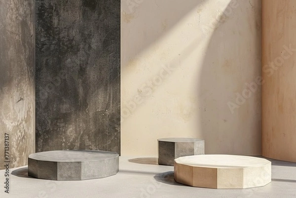Obraz ual-Tone Podiums: Green and Sand Beige Mockup, Product Placement Display