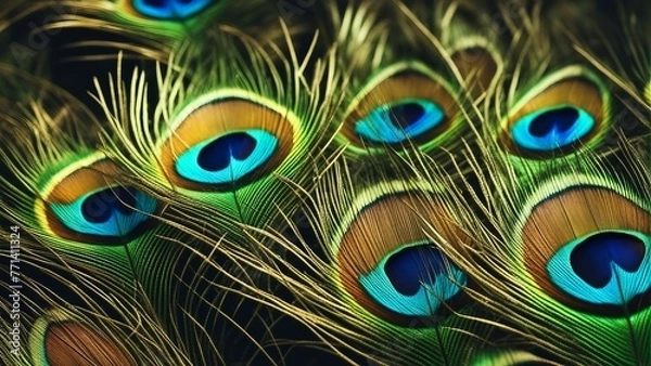 Fototapeta Generative AI. Peacock feather pattern, Feathers Close-up of Peacock. 