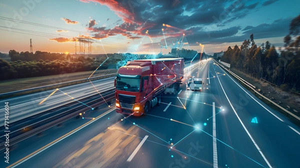 Fototapeta truck on highway , generative ai