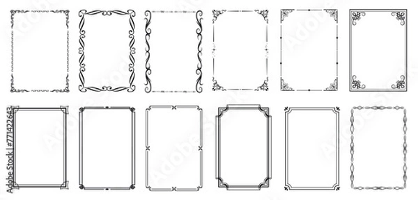 Fototapeta Vintage rectangle border. Decorative thin frames. Isolated icons vector set..eps