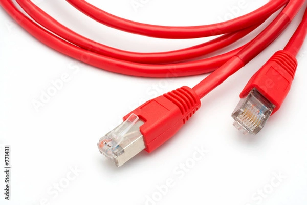 Obraz two red network cables isolated