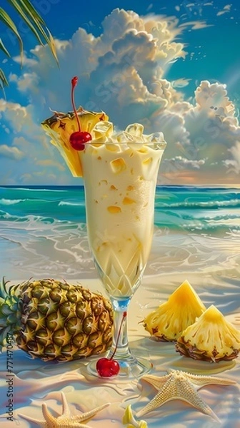 Obraz Tropical Cocktail Overlooking Idyllic Beach Sunset