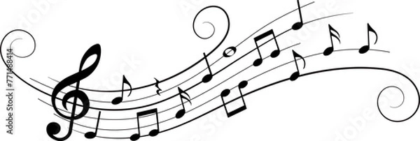Fototapeta Music notes, with curves and swirls, vector illustration.