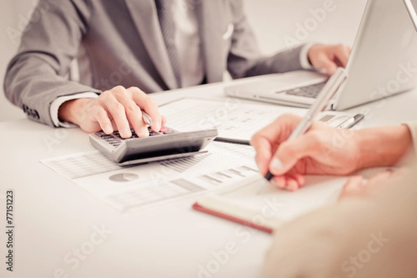 Fototapeta Business people discussing the charts and graphs showing the res