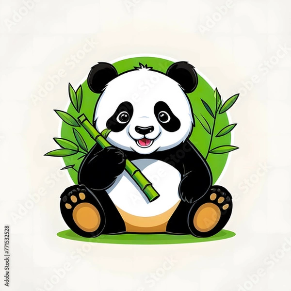 Obraz Flat logo of a panda with bamboo
