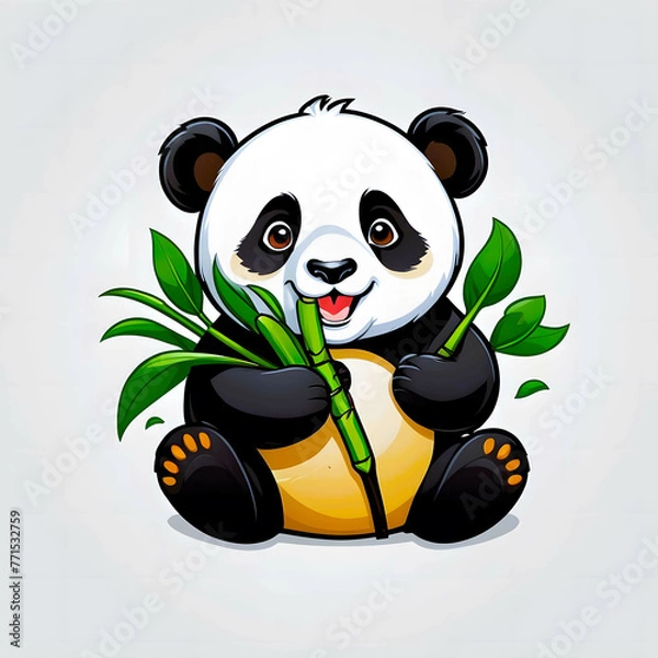 Obraz Flat logo of a panda with bamboo vector illustration 