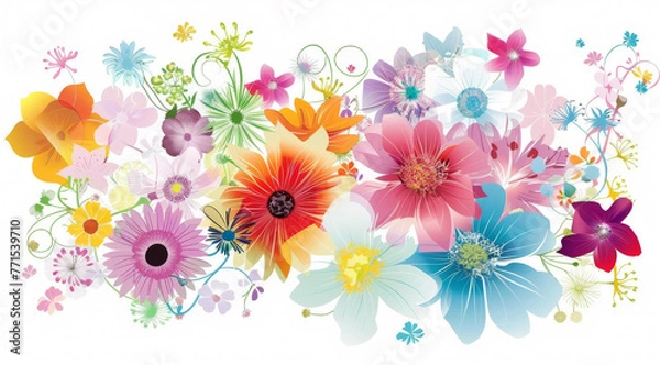Obraz Vibrant vector illustration of assorted colorful flowers, ai generated