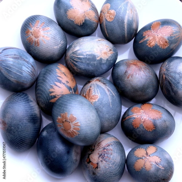 Fototapeta Blue easter eggs on white