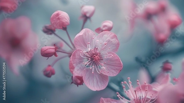 Fototapeta Delicate Pink Blossoms in a Serene Spring Garden Landscape