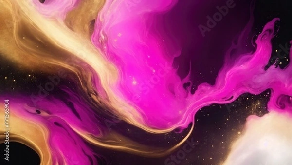 Fototapeta Pink and Golden sparkling abstract background luxury black smoke acrylic paint background