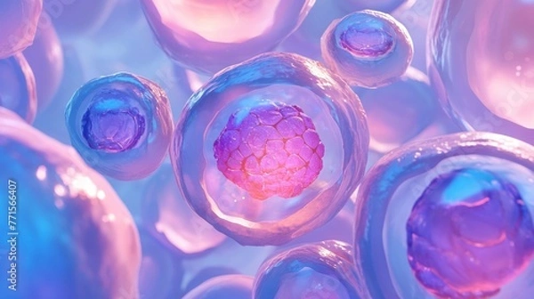Obraz Germ cell division, medium shot, pastel pink glow, soft focus, light background