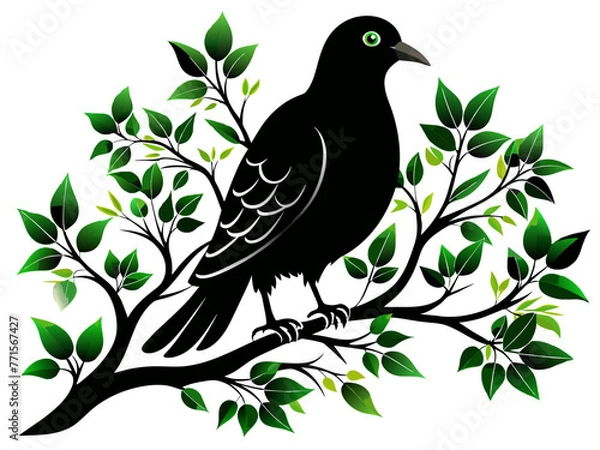 Fototapeta Black and white dove on a tree branch vector.