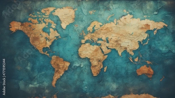 Fototapeta Vintage map of the world, edges with room for copy