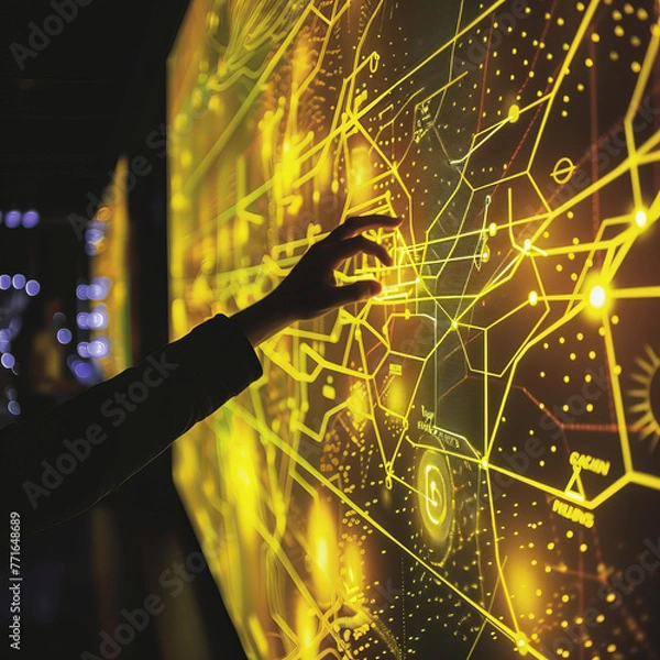 Obraz digital grid with a hand touching 