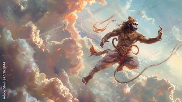 Fototapeta Hanuman leaping across digital realms carrying messages of hope and courage through social networks