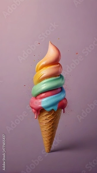 Fototapeta ice cream cone, colorful ice-cream with color background