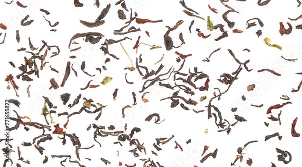 Obraz Black Darjeeling tea dried leaves isolated on white, top view
