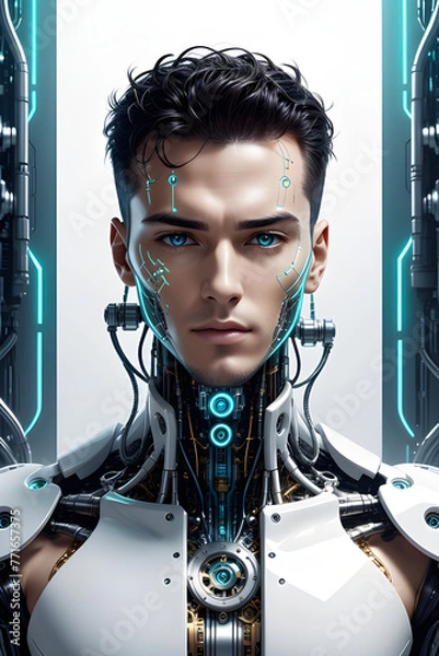 Fototapeta Cyborg man, portrait. Artificial intelligence, future technologies