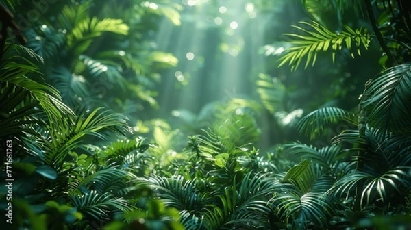 Fototapeta Tranquil Atmosphere in a Dense and Vibrant Tropical Forest.