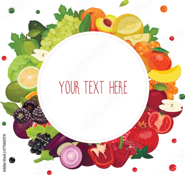 Fototapeta Fruit and vegetable frame in a circle. 