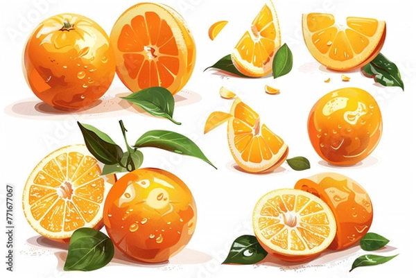 Obraz Orange fruit vector artwork set on a white background.