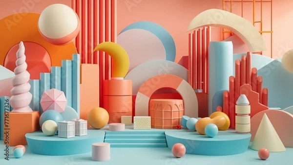 Fototapeta Design clay style of A trendy composition with basic shapes and bold colors , no contrast, clean sharp focus