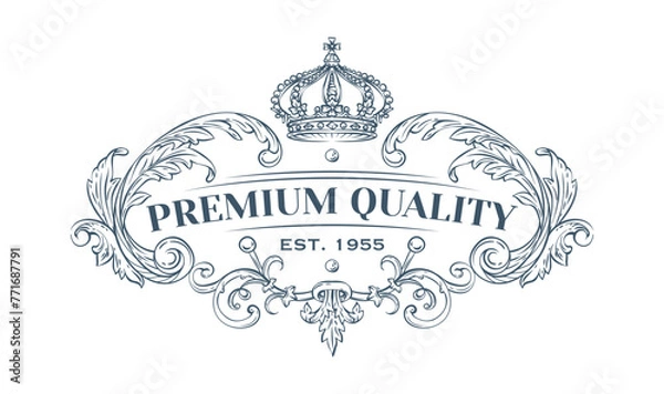Obraz Luxury decorative vector premium quality label with crown, rococo and baroque style