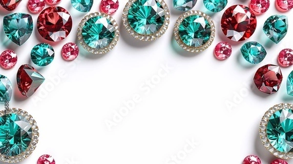 Fototapeta White text background with gemstone border