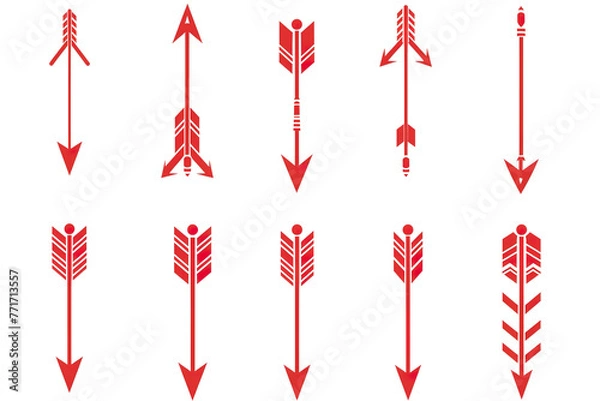 Fototapeta Vector type image of nine different types of red arrows. 2d image Ordered in rows and columns. the background of the image is transparent png --ar 3:2 Job ID: 3af27e4c-61f1-49e0-898f-9525d6545a85