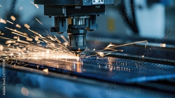 Fototapeta Laser cutting machine Generative AI