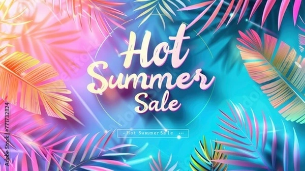 Obraz Hot Summer Sale  tropical theme with pastel colors and summer vibes.