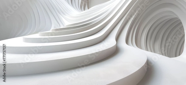 Fototapeta  White building with spiral design on the side and a staircase leading up to the top