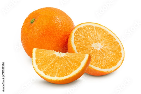 Fototapeta Orange fruit with half isolated on white background with full depth of field