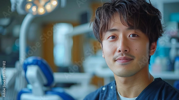 Fototapeta an asian dentist at korea dental clinic, in the style of childlike,generative ai