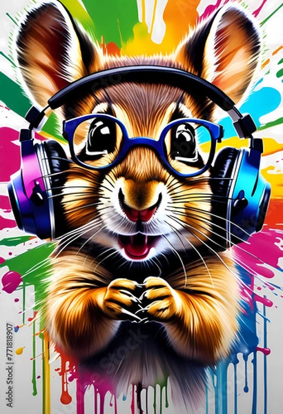 Obraz Chipmunk in headphones, graffiti
